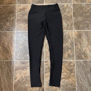 Leggings Womens Black Honeycomb Shaping Full Length Ruch Booty Lift Size S-M